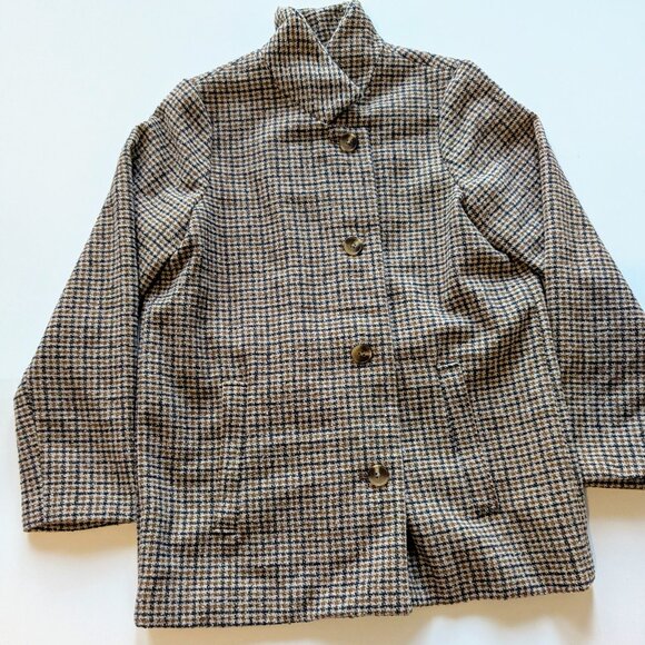 Old Navy Soft-Brushed Houndstooth Plaid Wool Blend Button Front Coat Medium - Picture 1 of 5